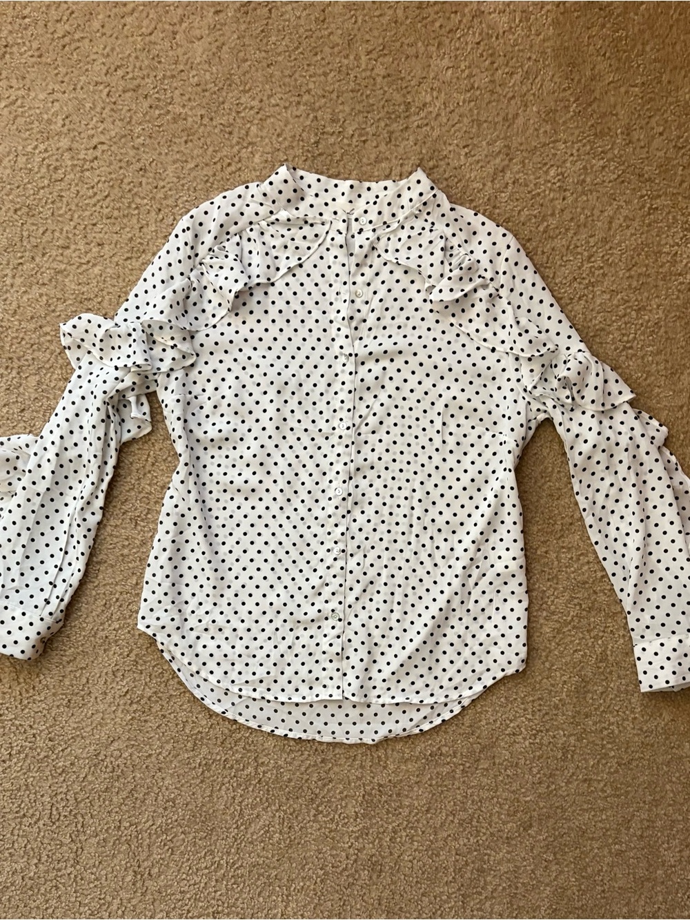 Endless Love Women's White Polka Dot Ruffle Blouse
